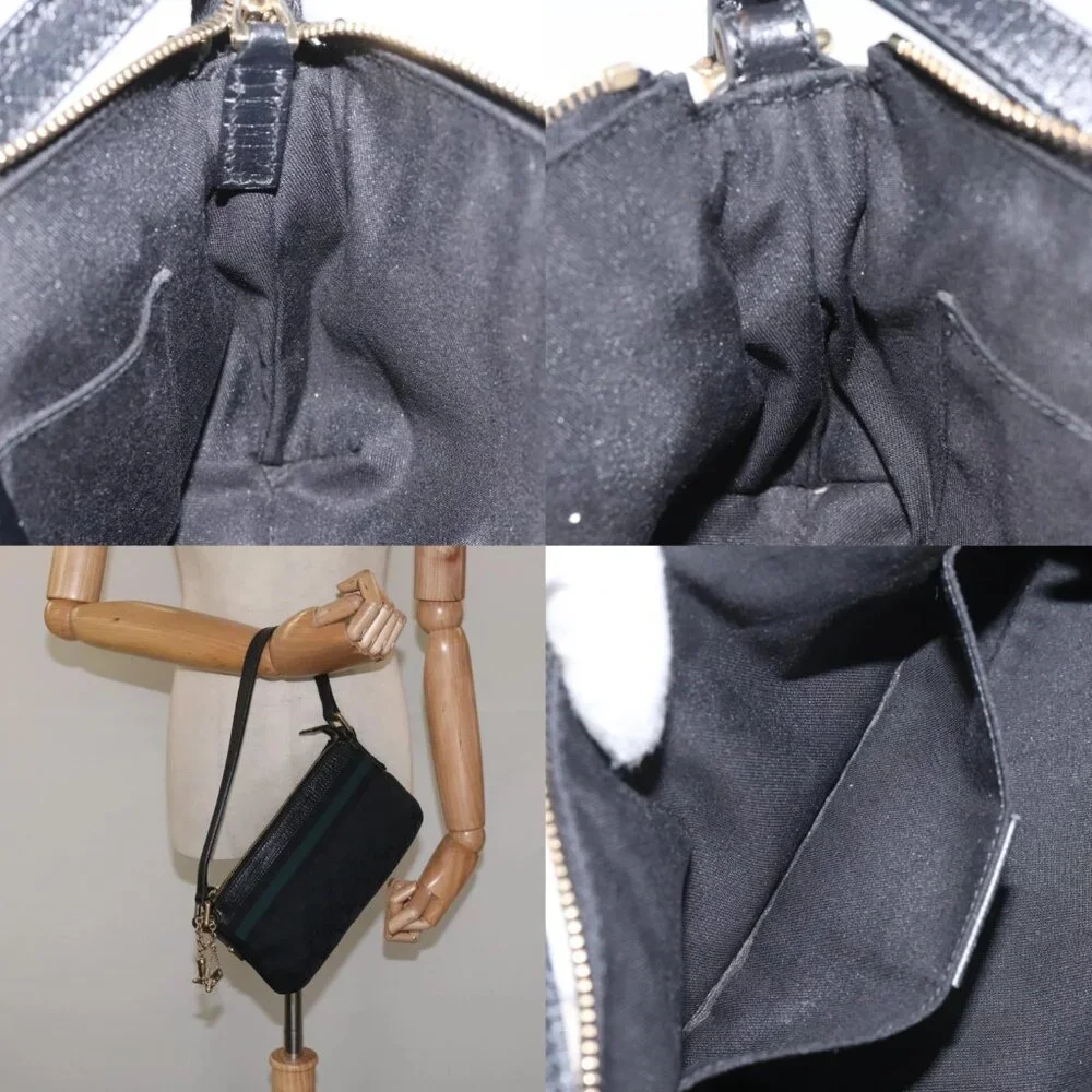 GUCCI GG Canvas Sherry Line Accessory Pouch Black Khaki 145970 Auth KD125V - Picture 12 of 14